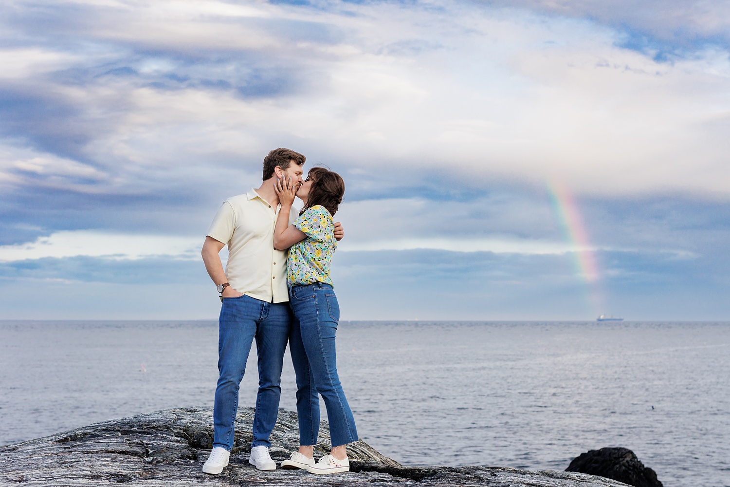 A rainbow over the ocean at the New Hampshire Engagement Session at Great Island Common