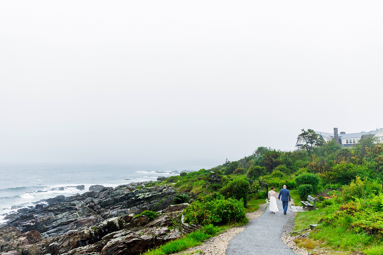 Lush green views after a rainy day on Marginal Way for the couple's wedding elopement