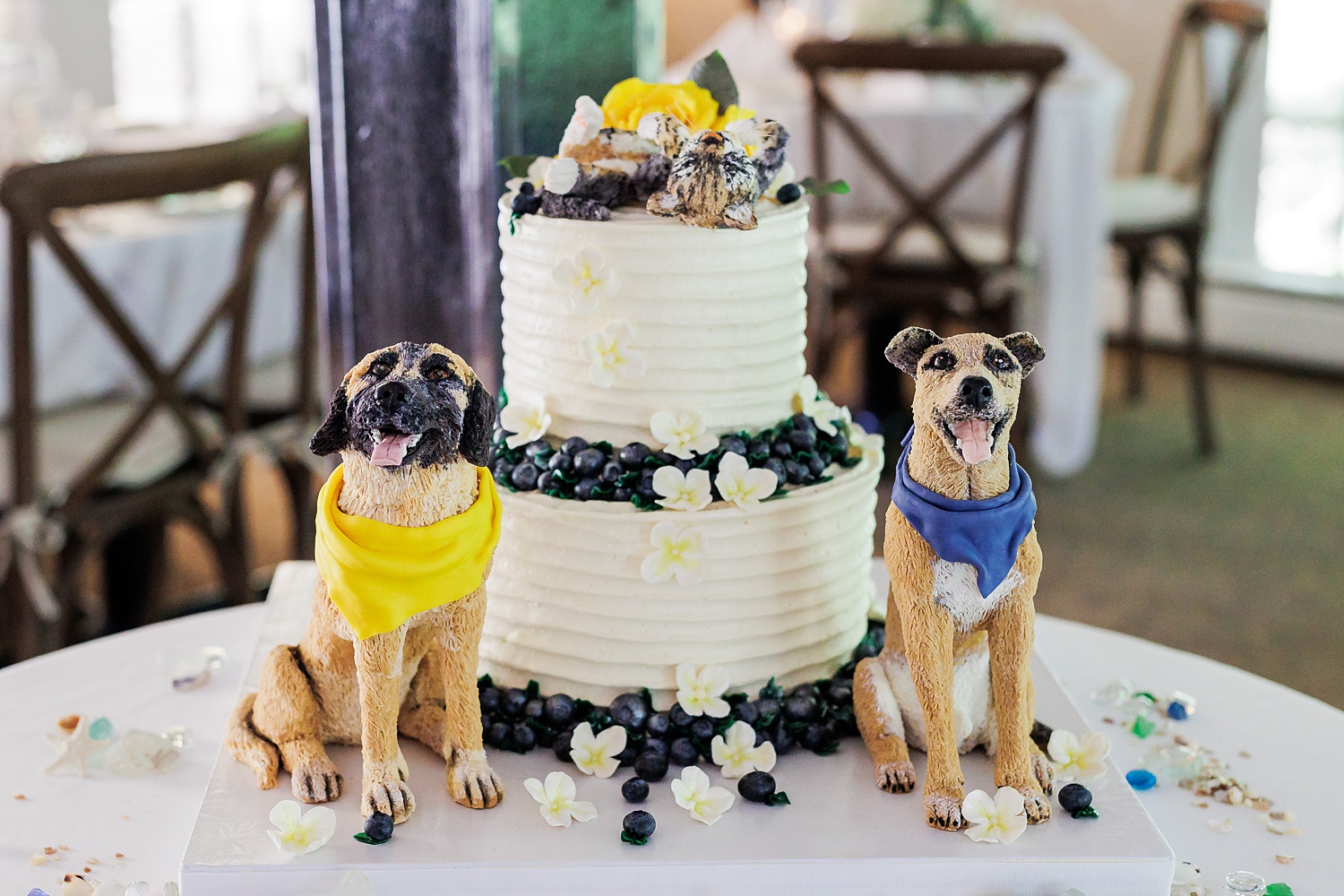 Wedding day cake featuring the couple's pets